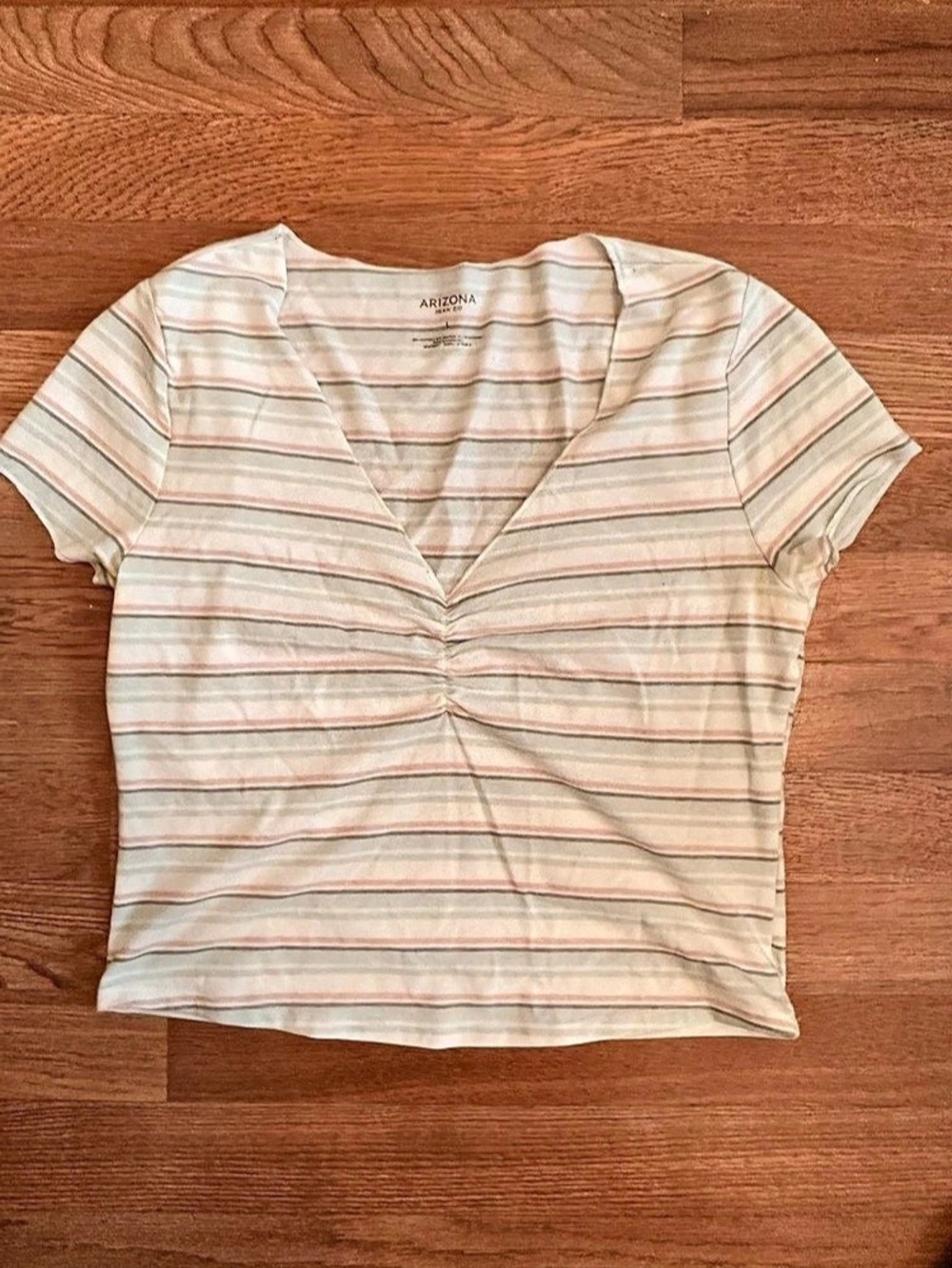 Arizona Jean Co Striped Top in White & Pink Size Large Like New